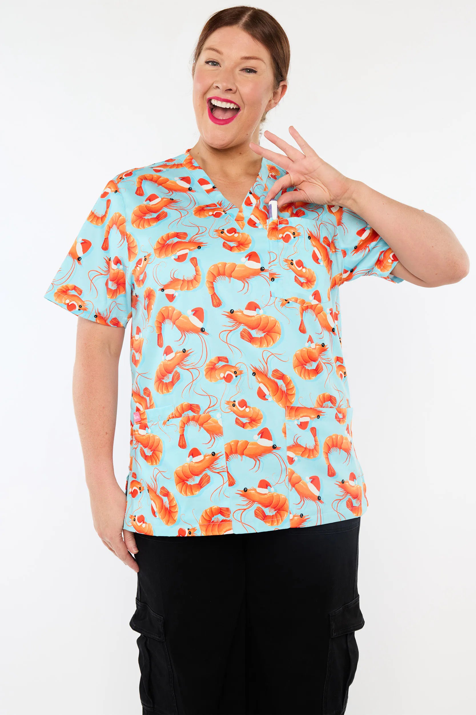 Meredith Christmas Prawns Scrub Top (Pre-Order)