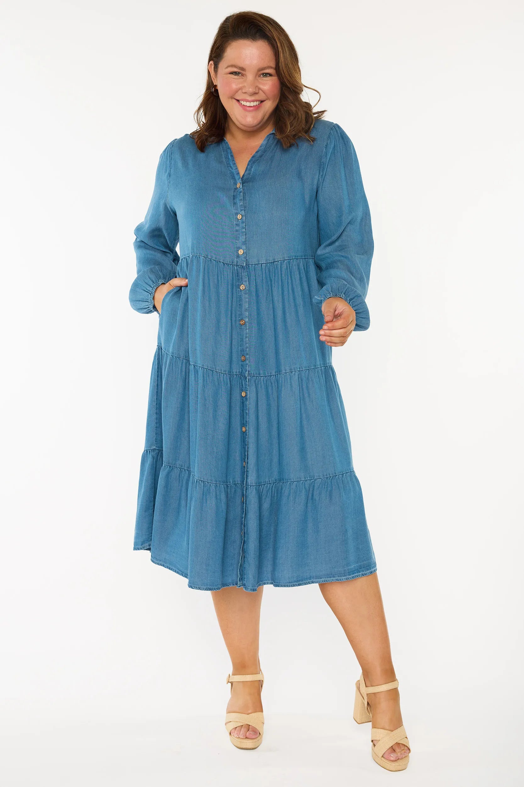 Clermont Blue Denim Dress – Blue Denim midi dress