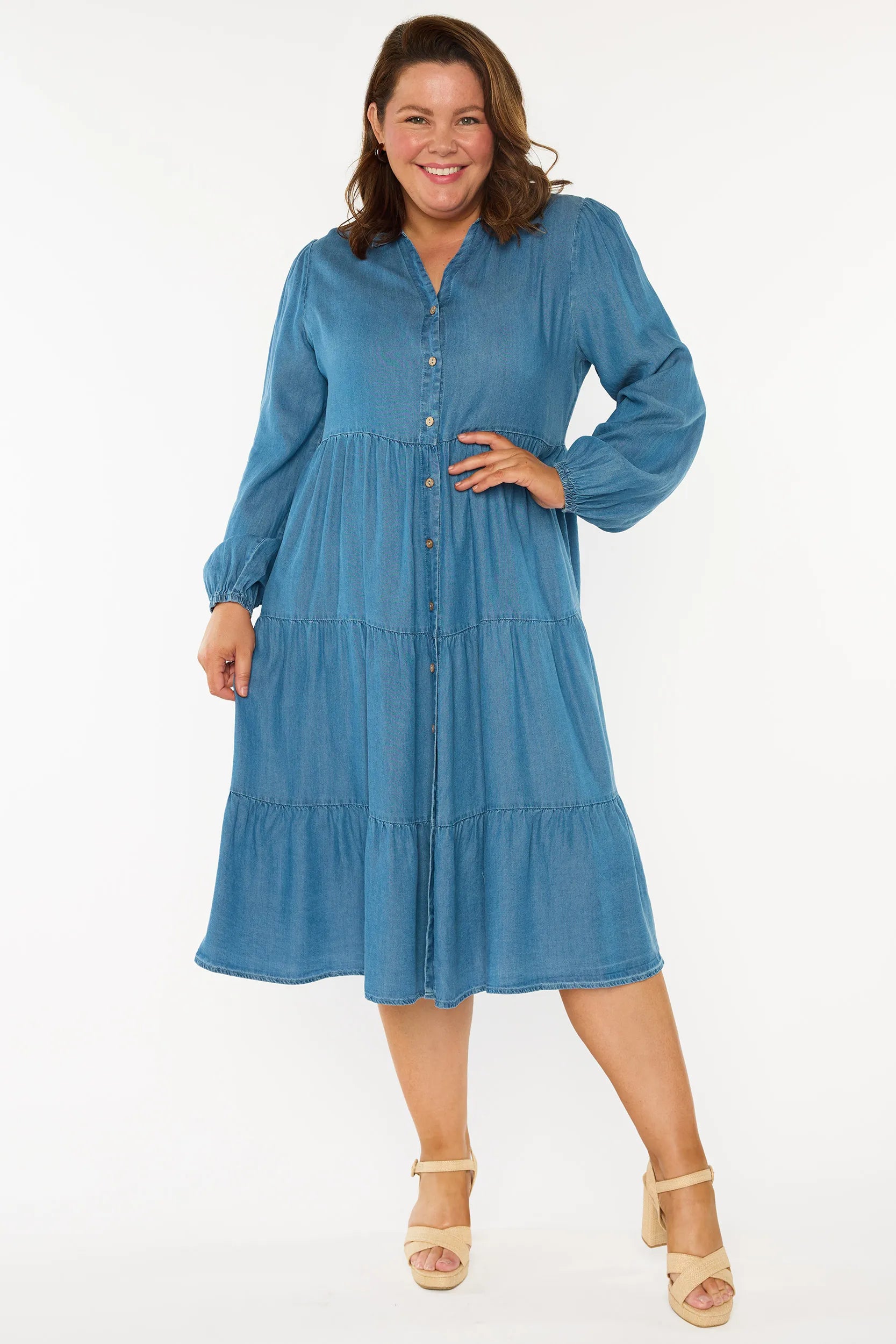 Clermont Blue Denim Dress – Blue Denim midi dress