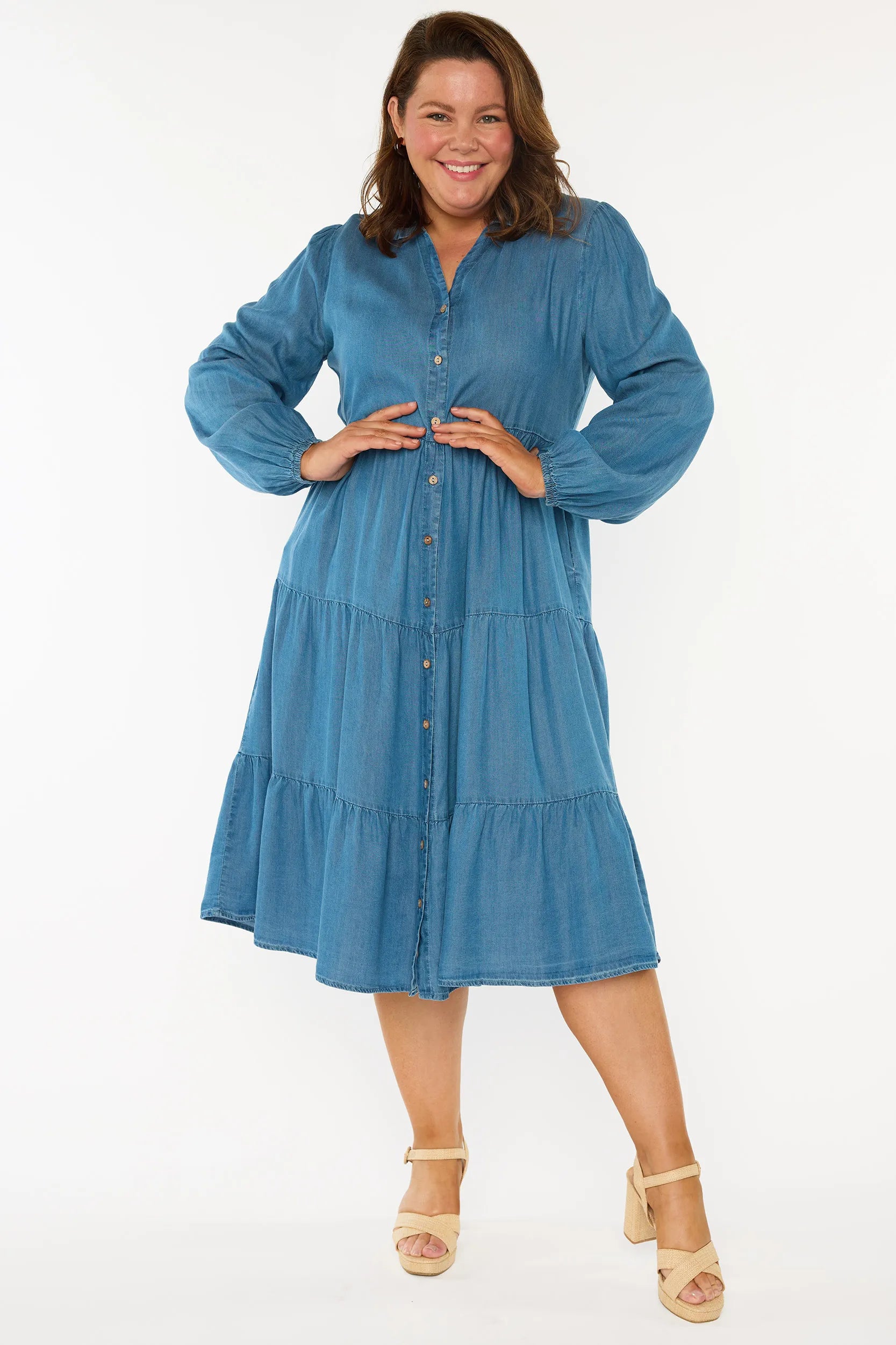 Clermont Blue Denim Dress – Blue Denim midi dress
