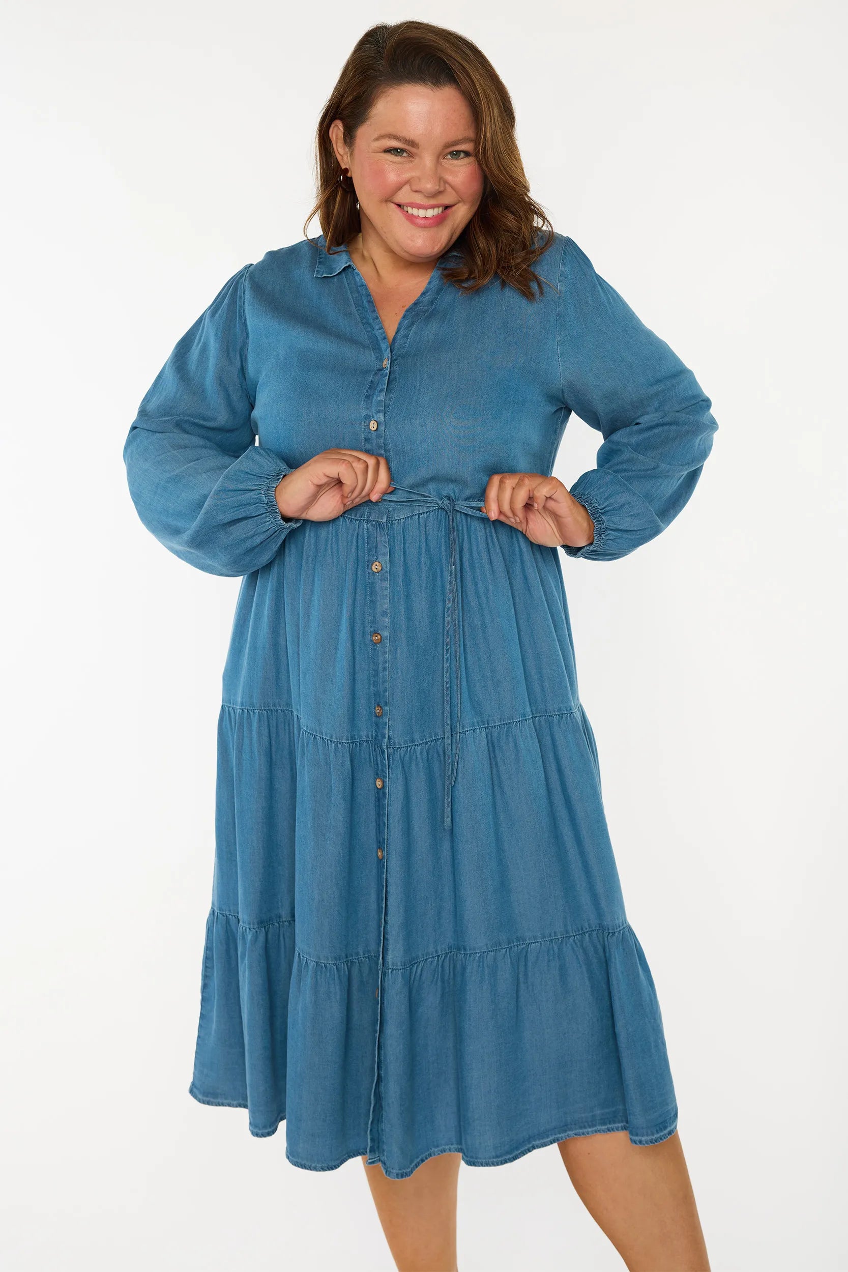 Clermont Blue Denim Dress – Blue Denim midi dress