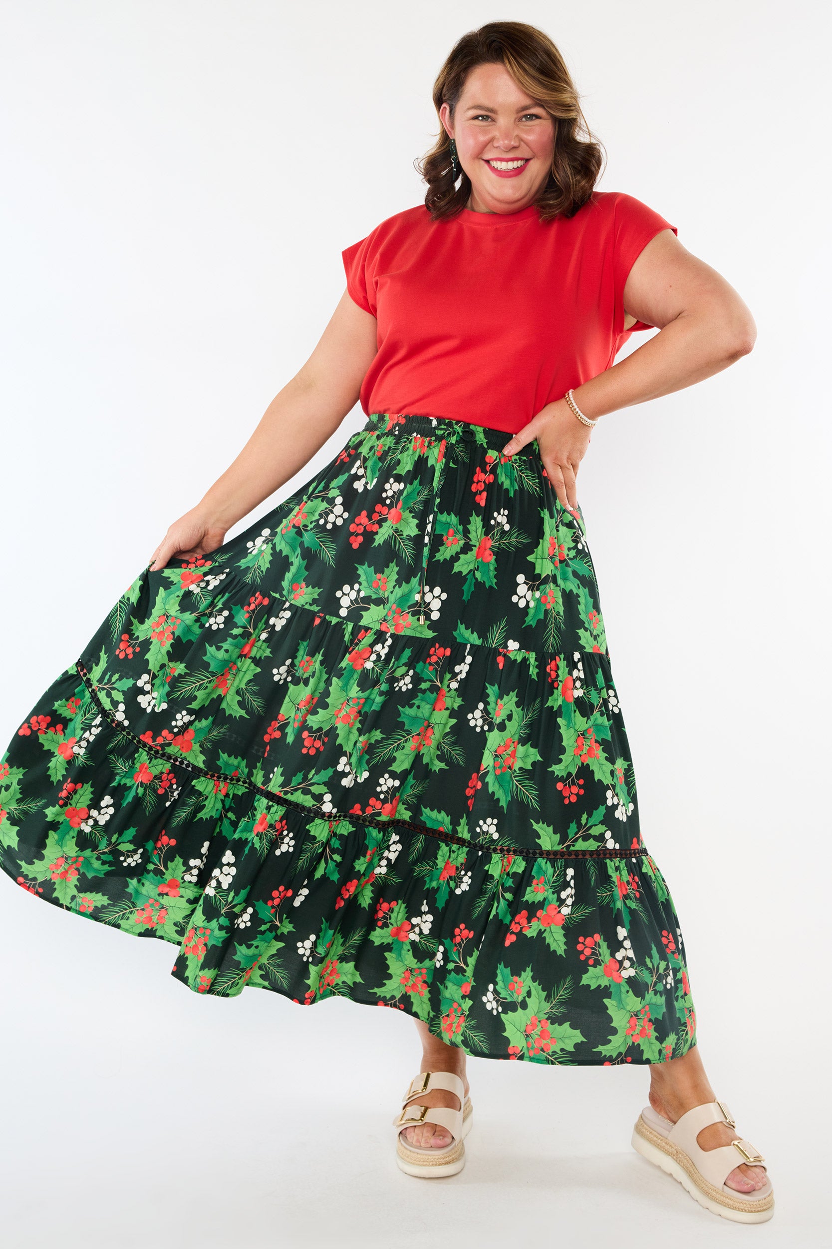 Alexandra Holly Christmas Skirt (Pre-Order)