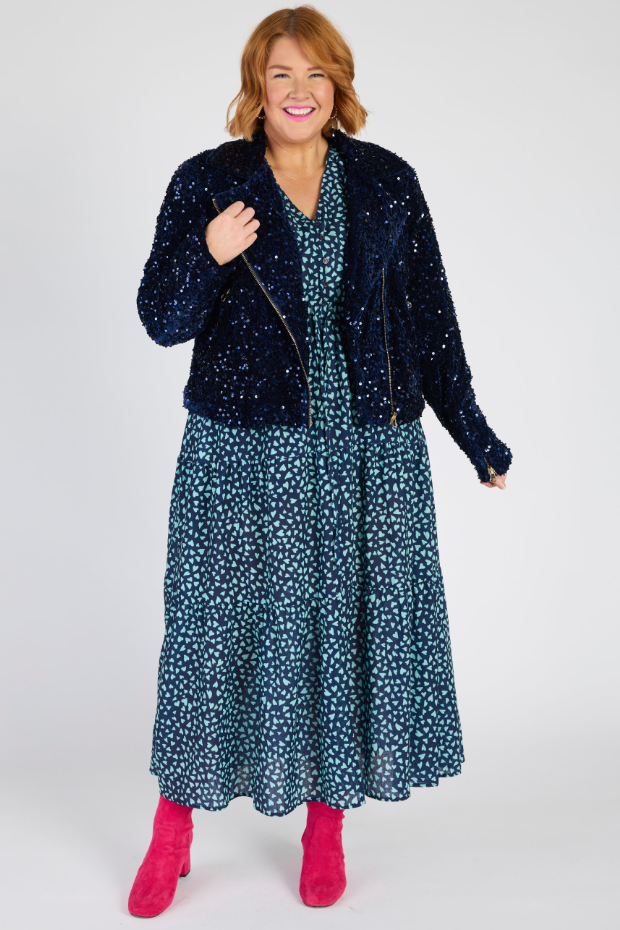 Kaitlin Navy Sequins Biker Jacket – Navy Sequins biker jacket