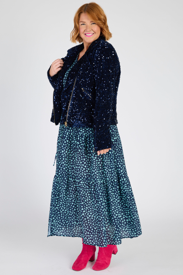 Kaitlin Navy Sequins Biker Jacket – Navy Sequins biker jacket