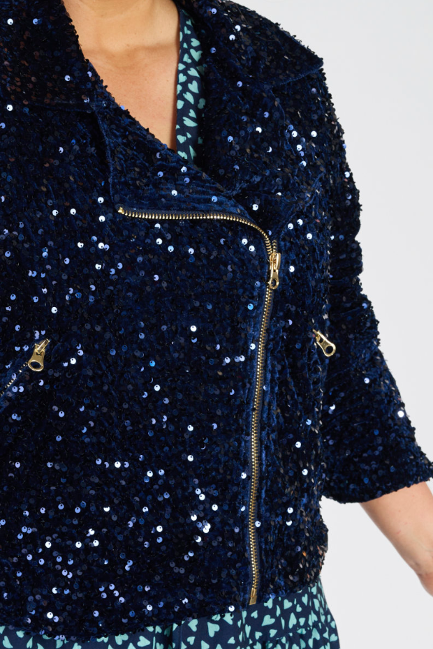 Kaitlin Navy Sequins Biker Jacket – Navy Sequins biker jacket