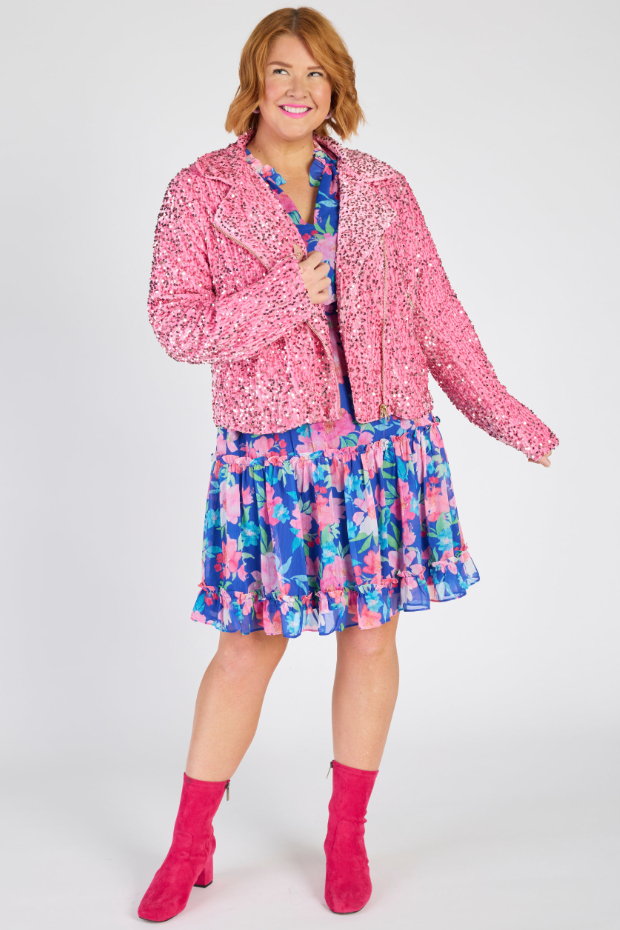 Kaitlin Pink Sequins Biker Jacket – Pink Sequins biker jacket