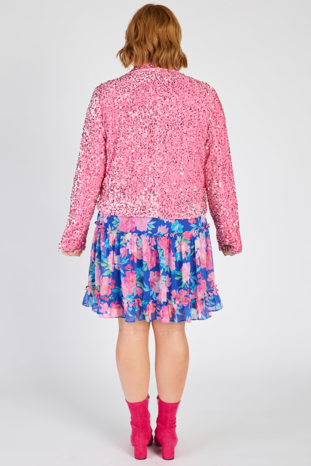 Kaitlin Pink Sequins Biker Jacket – Pink Sequins biker jacket