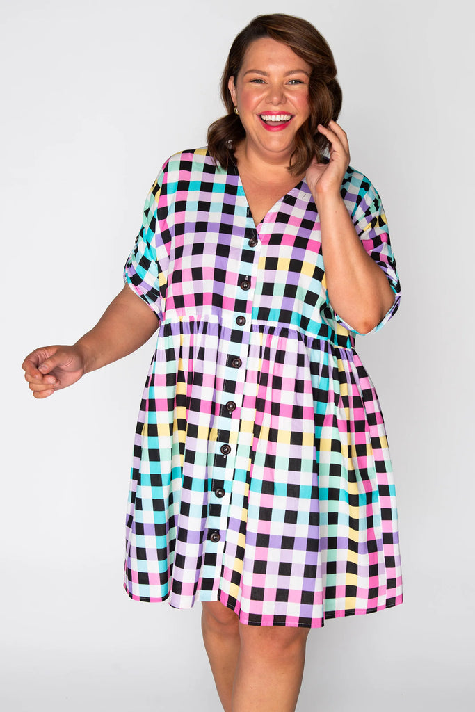 Adina Black Rainbow Gingham Dress