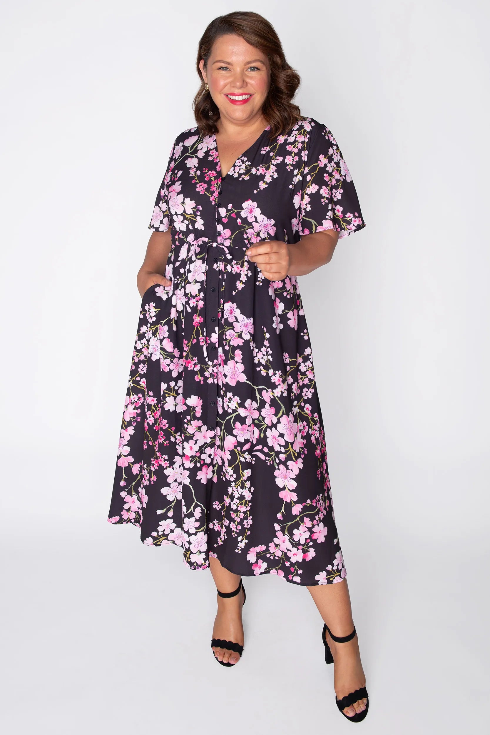 Marley Blackout Cherry Blossom Dress – Blackout Cherry Blossom midi dress