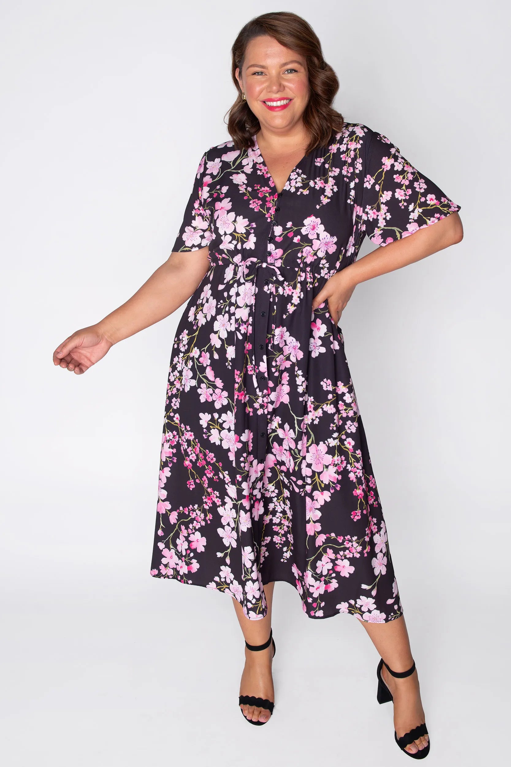 Marley Blackout Cherry Blossom Dress – Blackout Cherry Blossom midi dress
