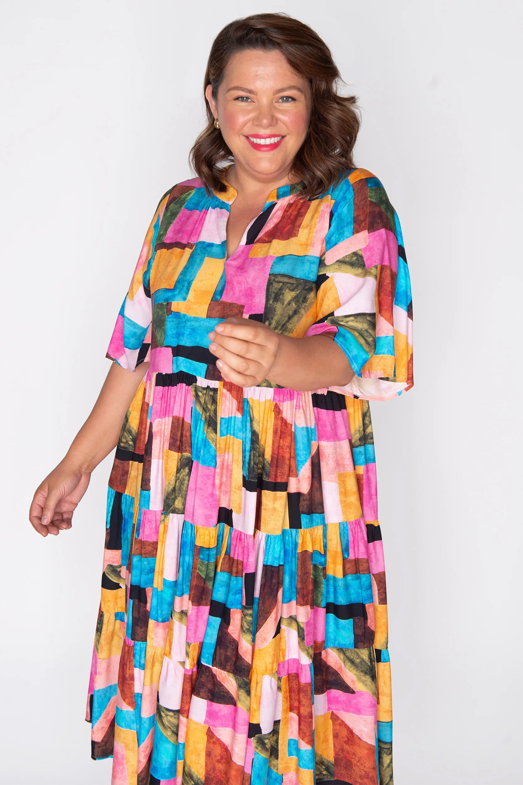 Chrissie Geo Pop Dress – Geo Pop midi dress