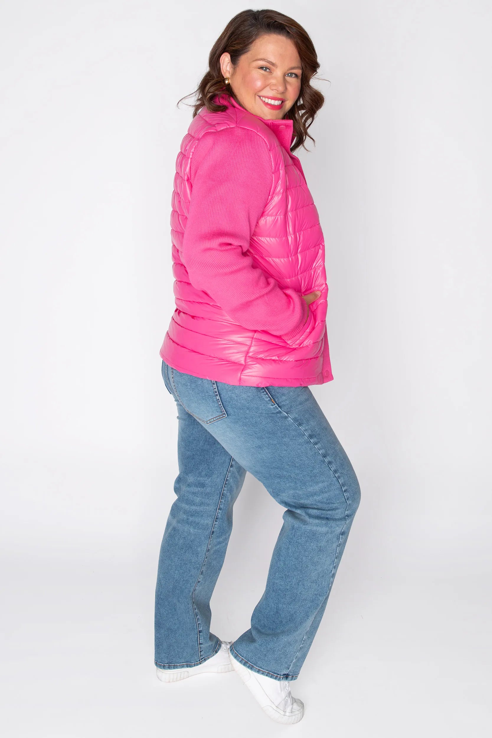 Pete Pink Puffer Jacket – Pink denim jacket