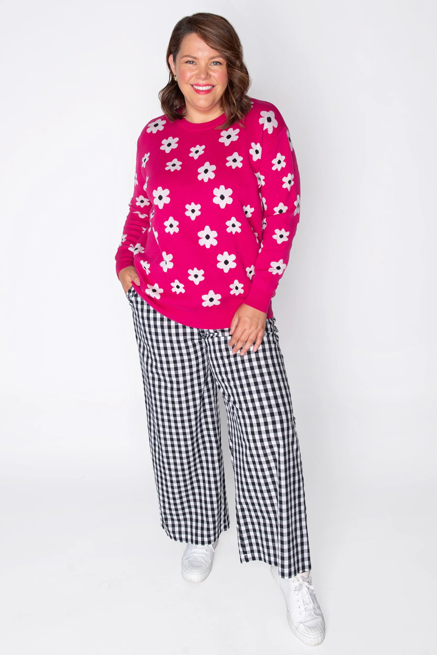 Tegan Pink Flower Knit – Pink Flower knit jumper