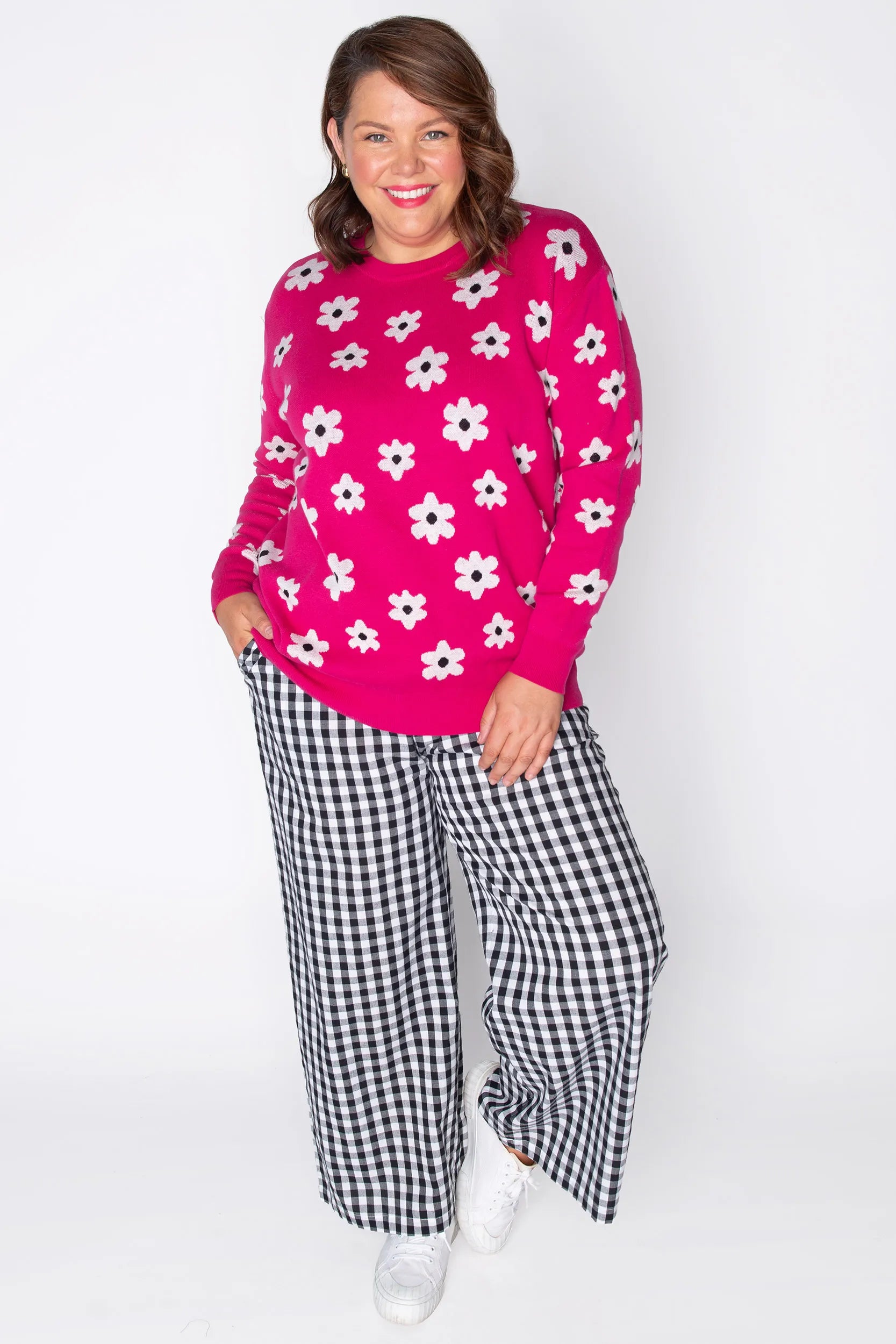 Tegan Pink Flower Knit – Pink Flower knit jumper