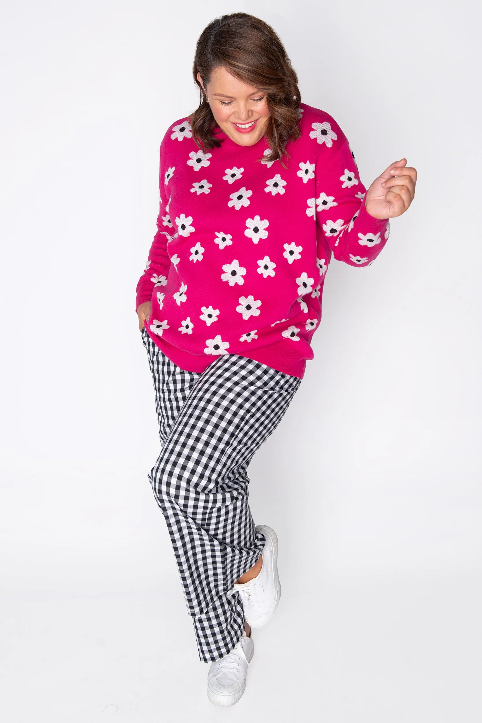 Tegan Pink Flower Knit – Pink Flower knit jumper