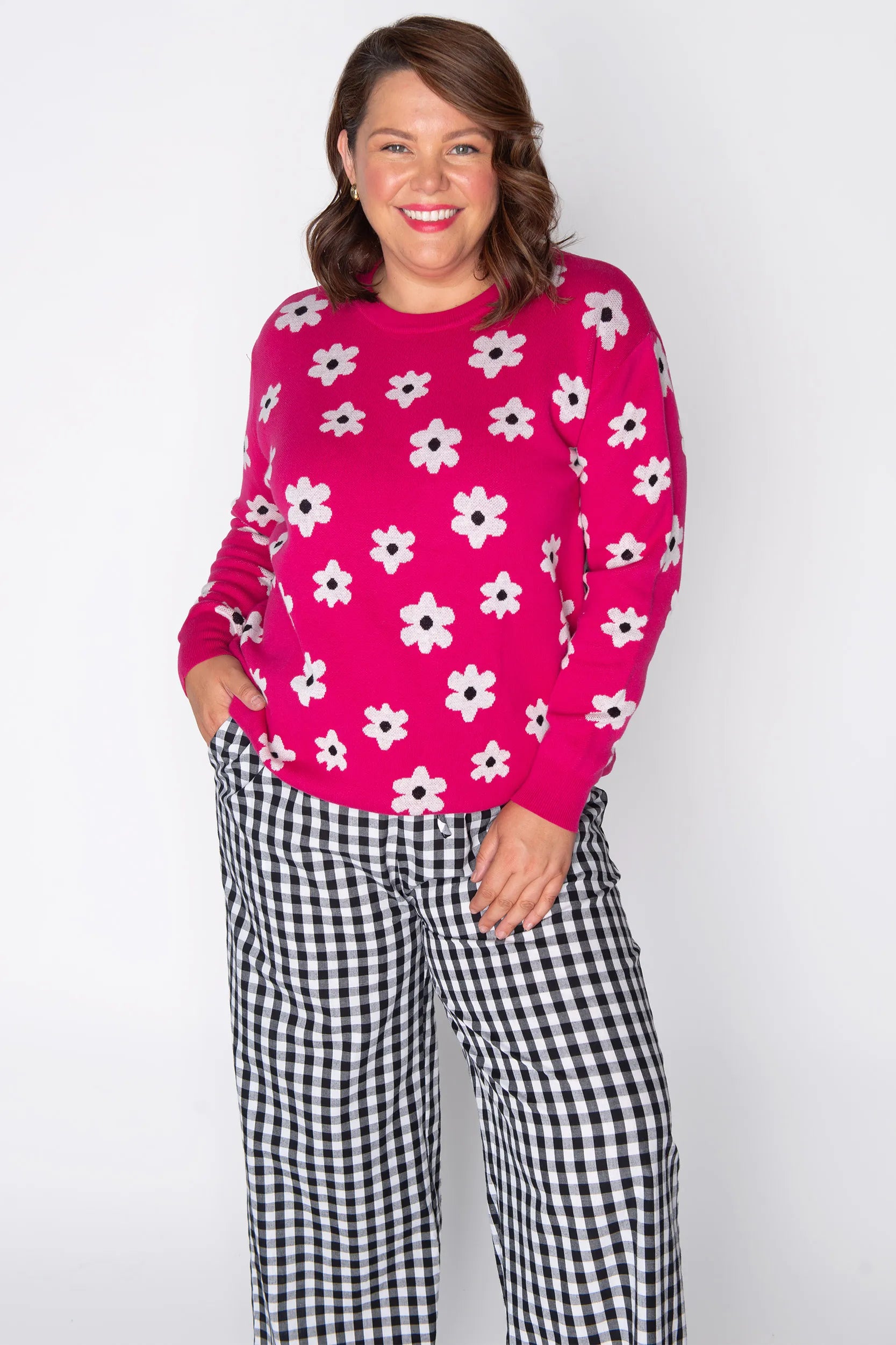 Tegan Pink Flower Knit – Pink Flower knit jumper