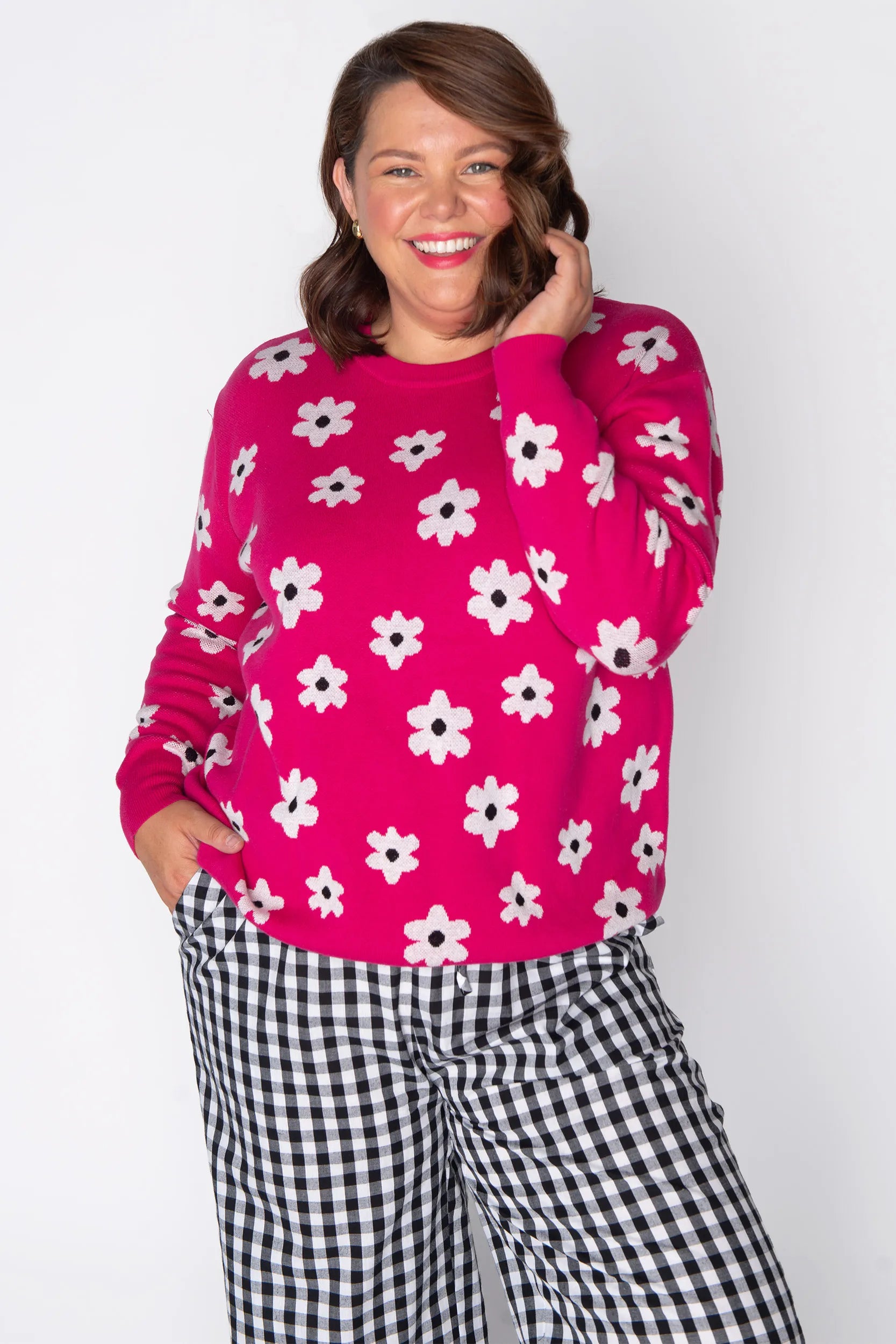 Tegan Pink Flower Knit – Pink Flower knit jumper