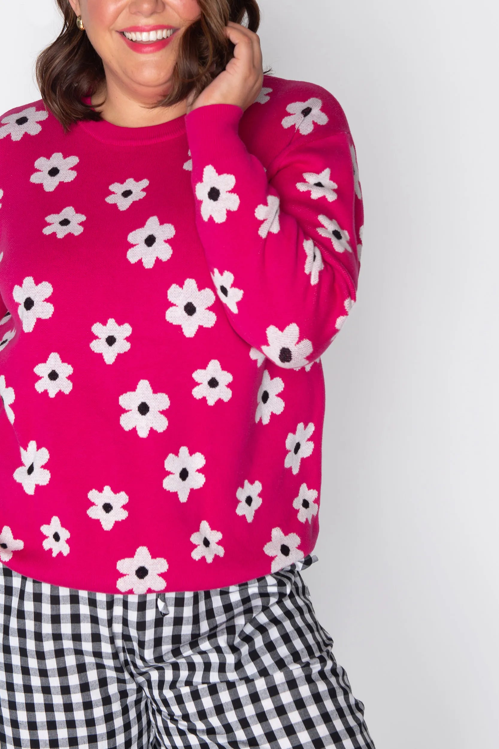 Tegan Pink Flower Knit – Pink Flower knit jumper