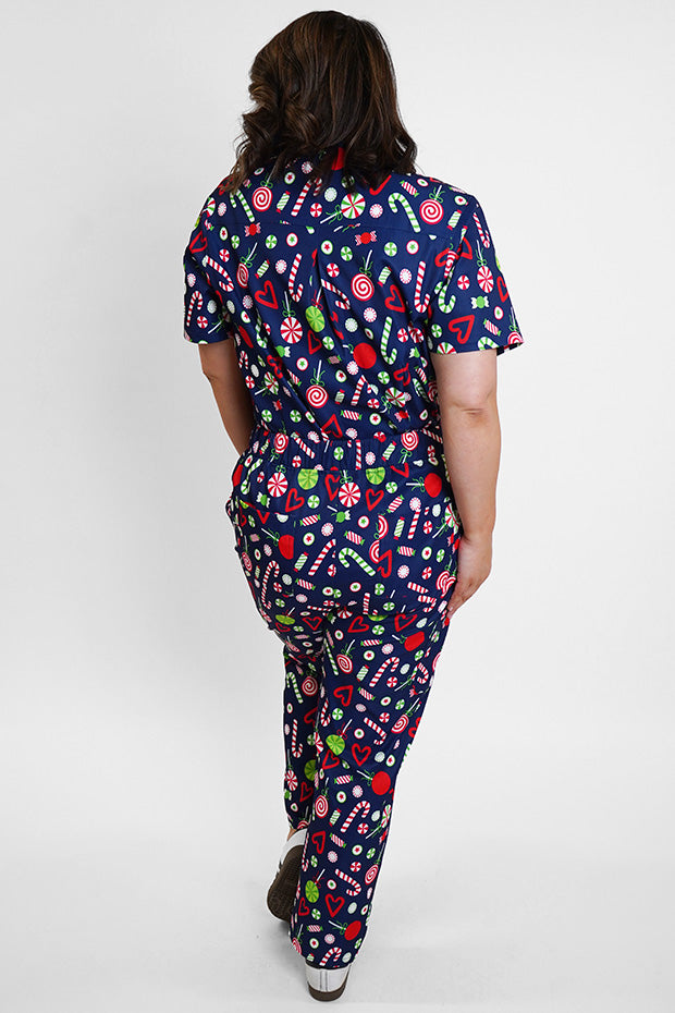 Cristina Candy Crush Christmas Scrub Pant – Candy Crush Christmas wide leg pants
