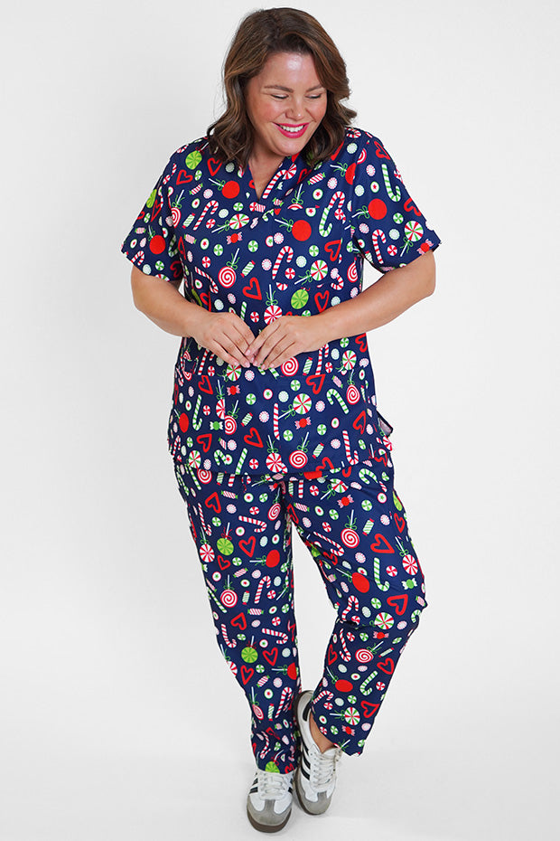Meredith Candy Crush Christmas Scrub Top – Candy Crush Christmas top