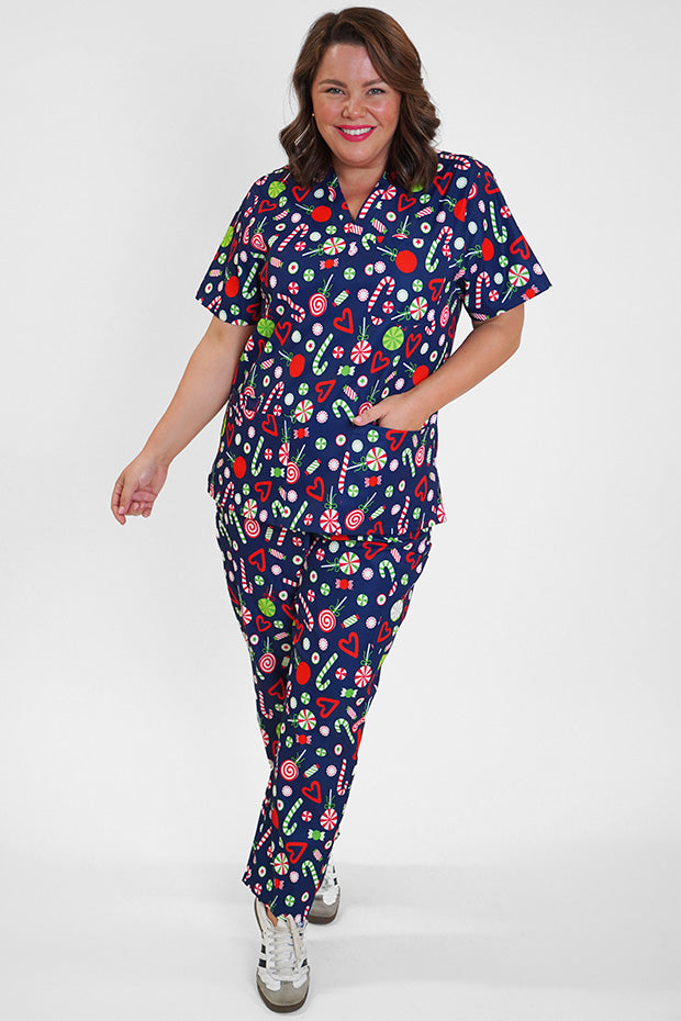Meredith Candy Crush Christmas Scrub Top – Candy Crush Christmas top