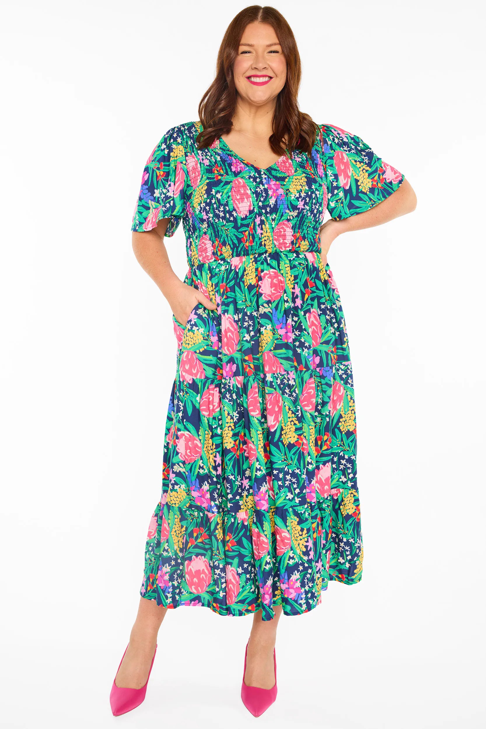 Lynette Navy Native Flora Dress