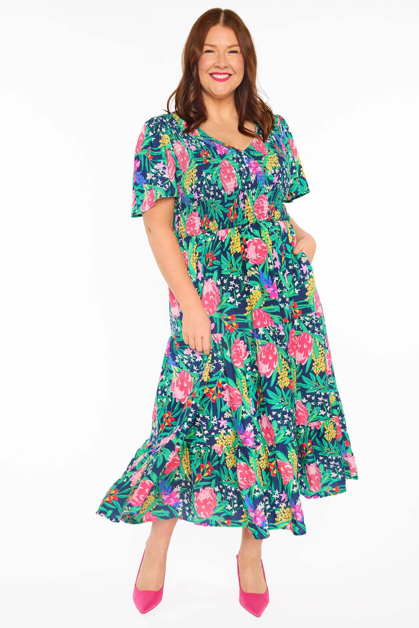Lynette Navy Native Flora Dress
