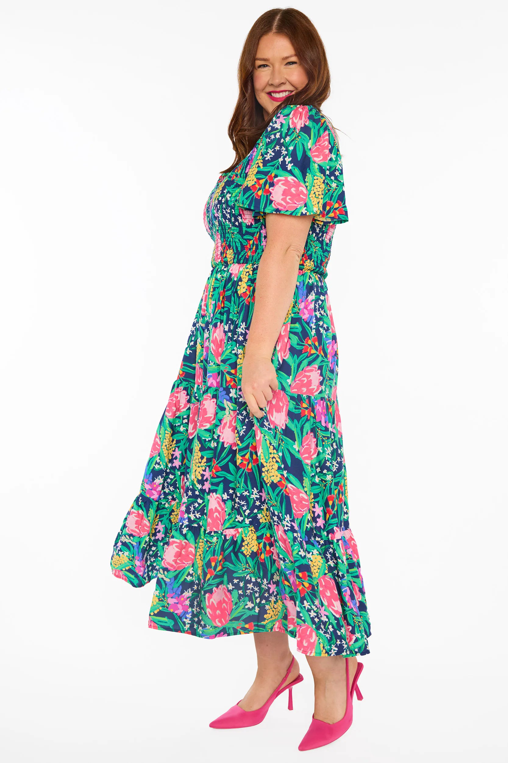 Lynette Navy Native Flora Dress