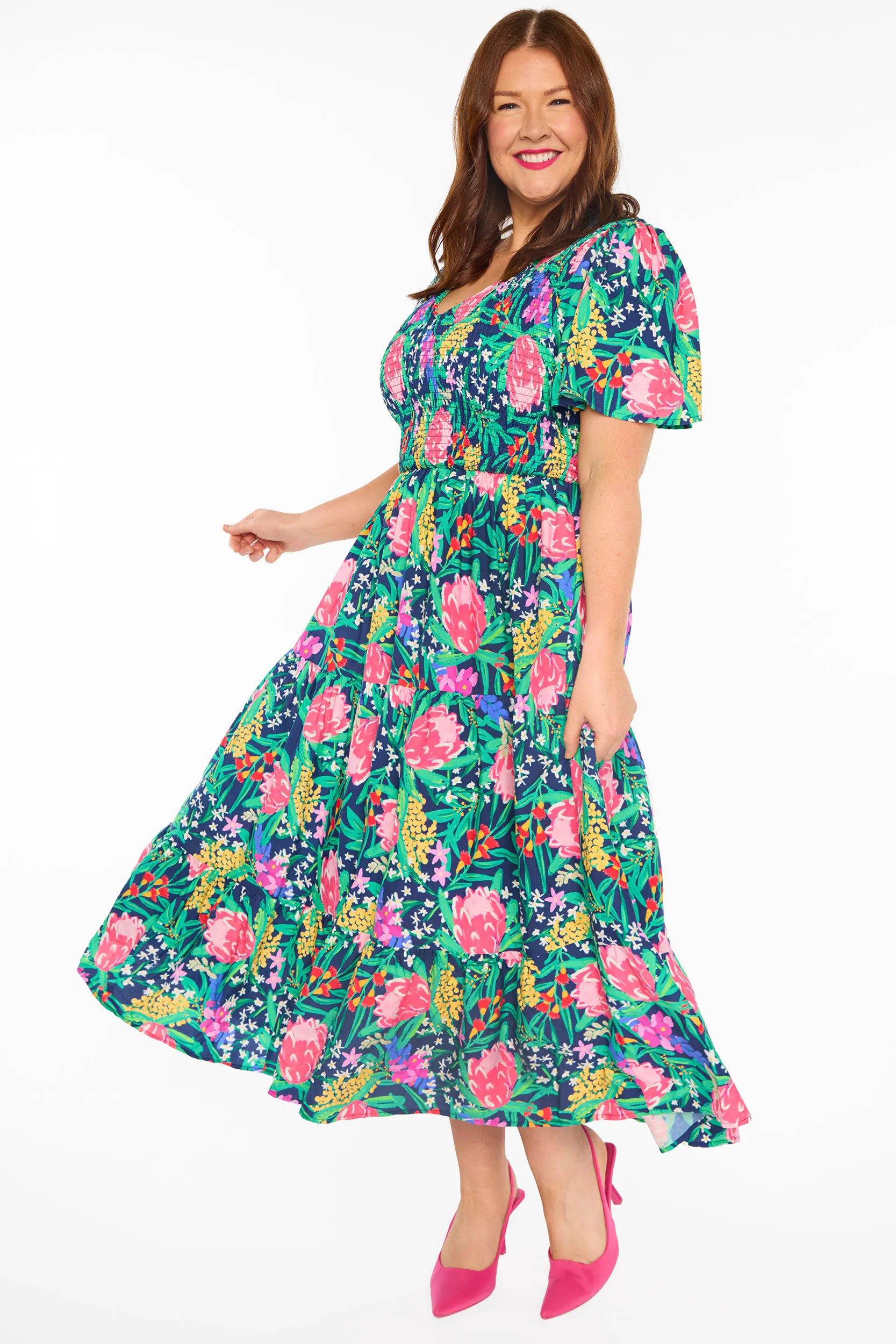 Lynette Navy Native Flora Dress