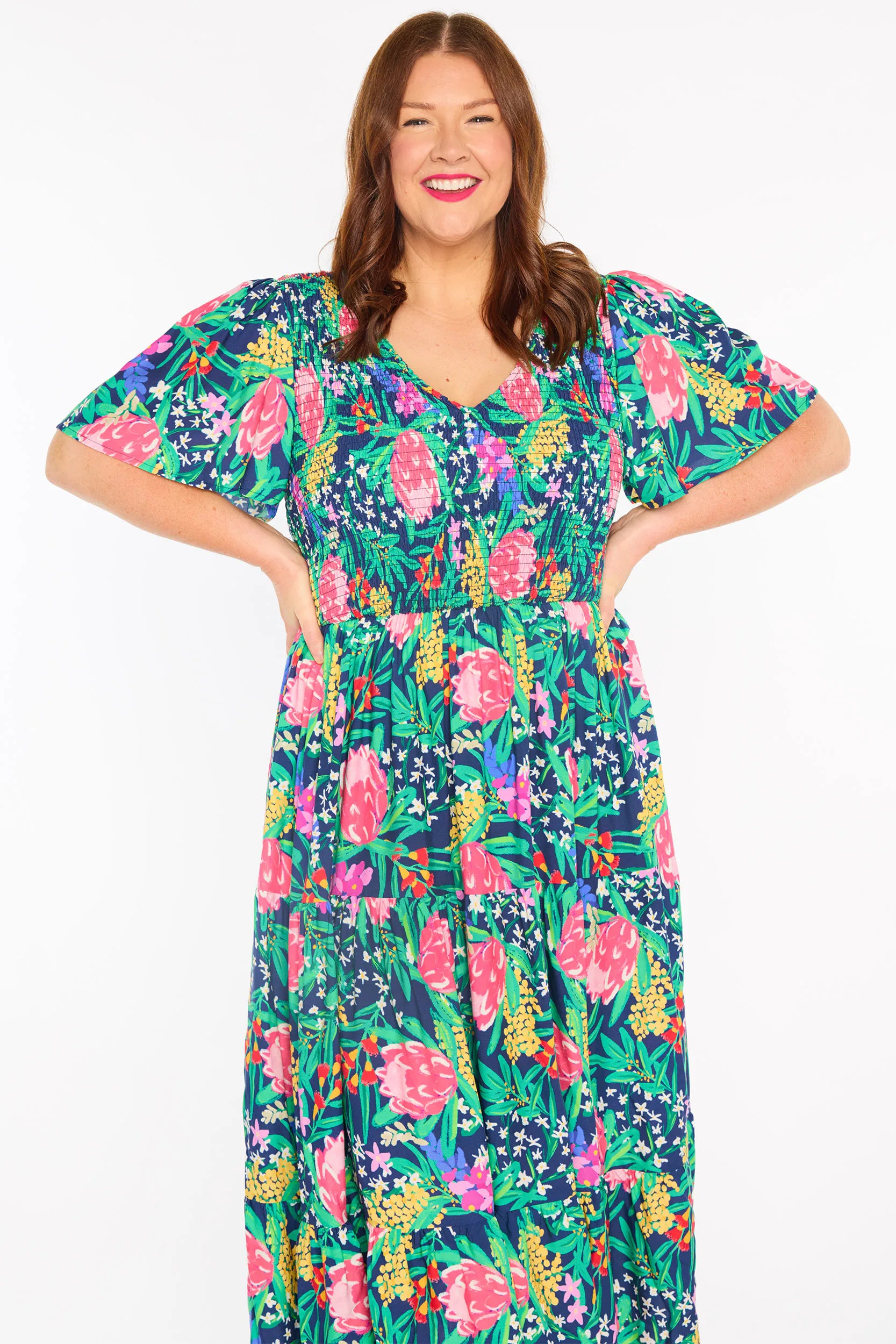 Lynette Navy Native Flora Dress
