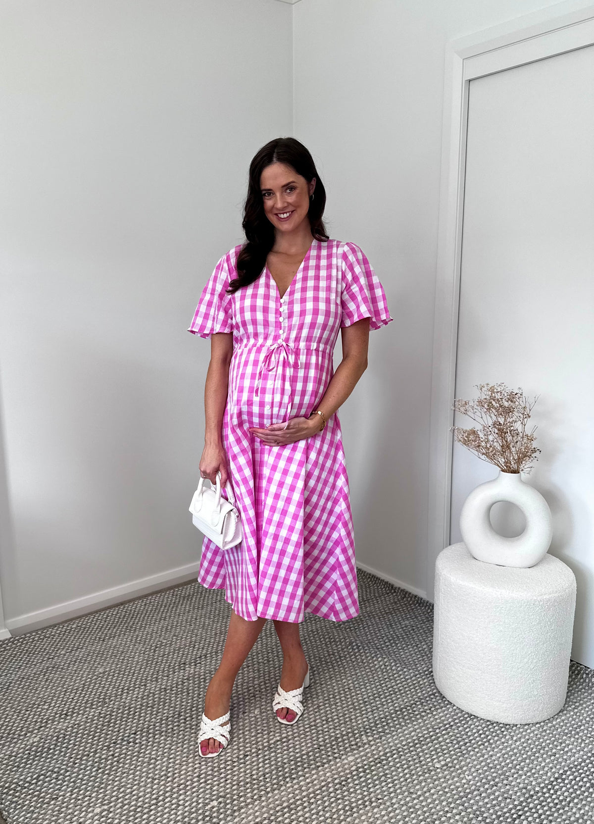 Marley Gingham Pink Dress – Gingham Pink midi dress