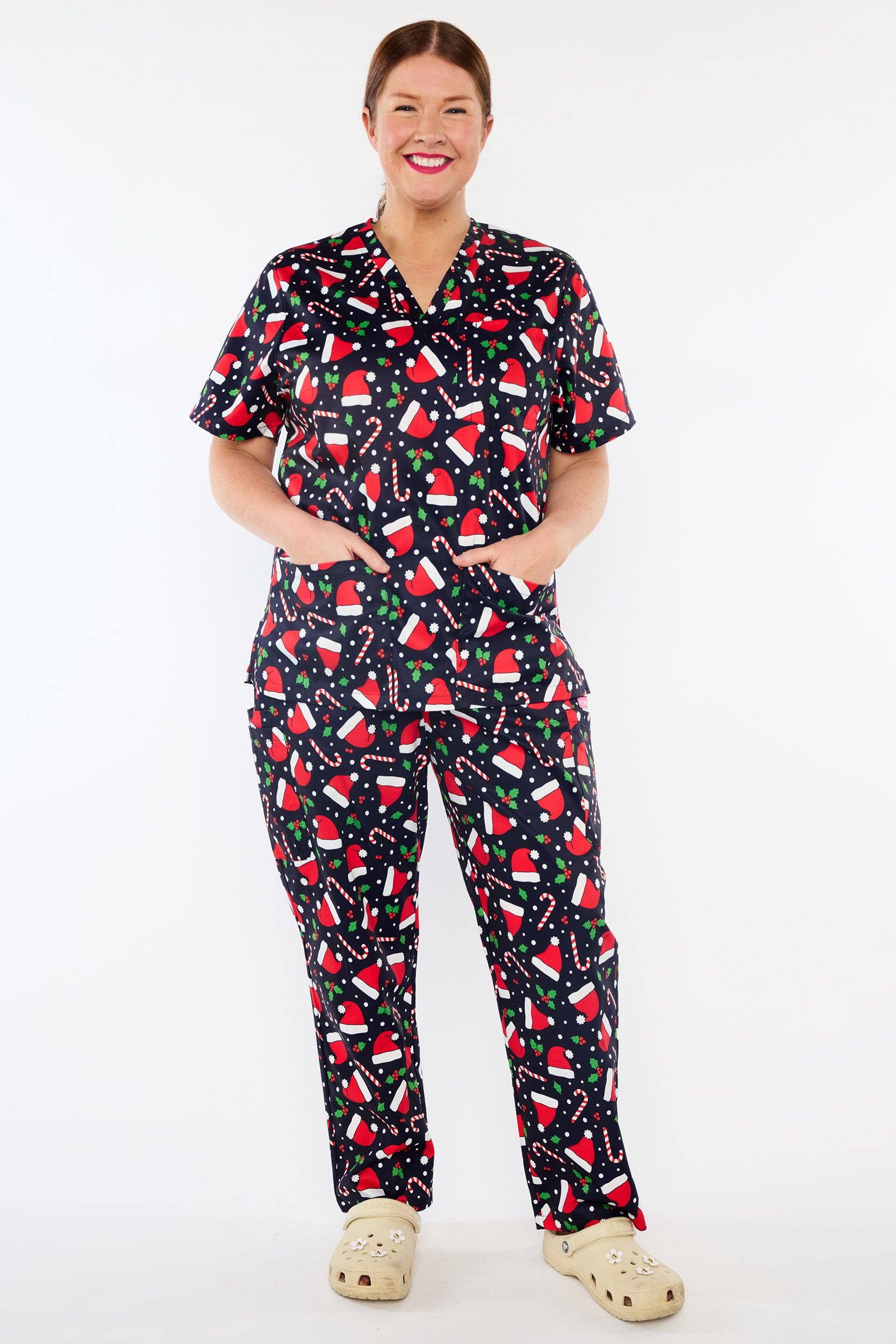 Meredith Santa Hats Christmas Scrub Top (Pre-Order)