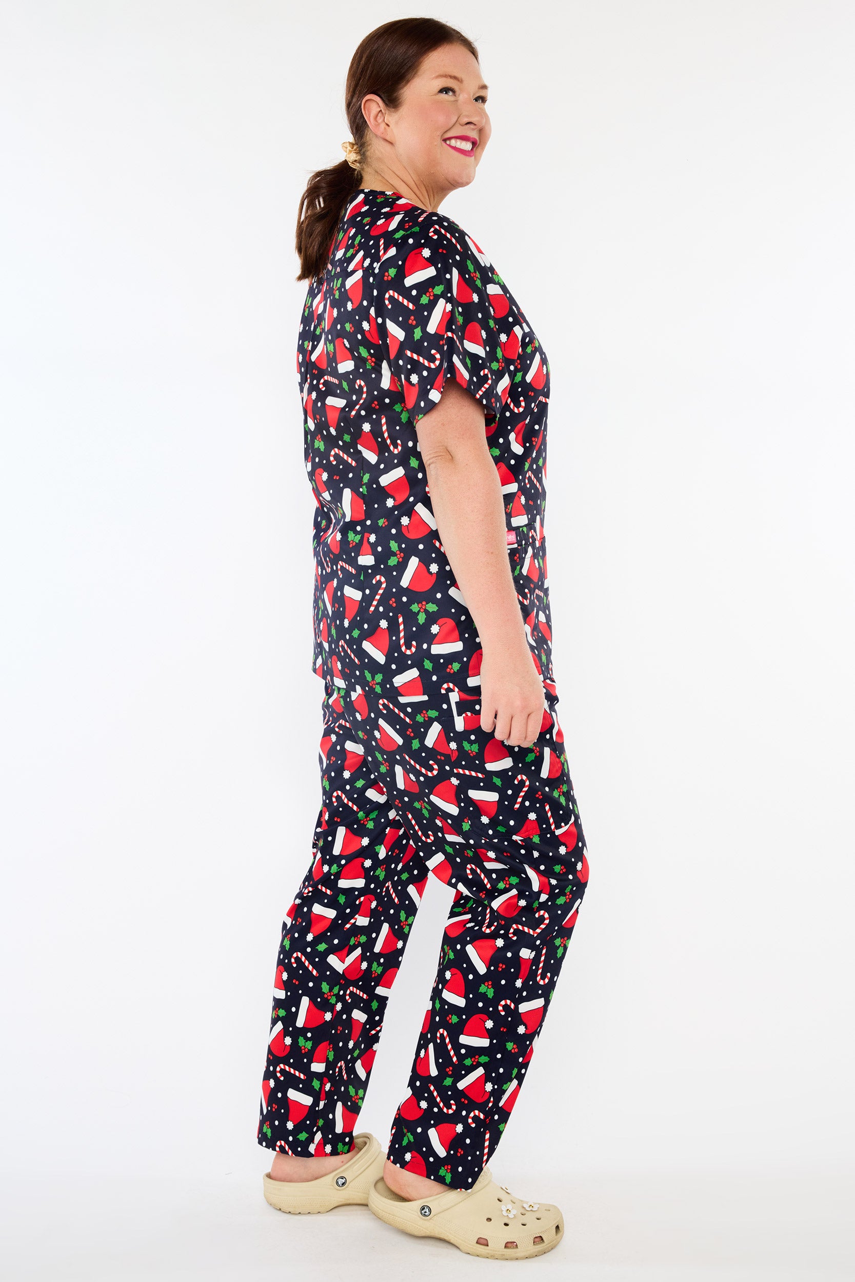 Meredith Santa Hats Christmas Scrub Top (Pre-Order)