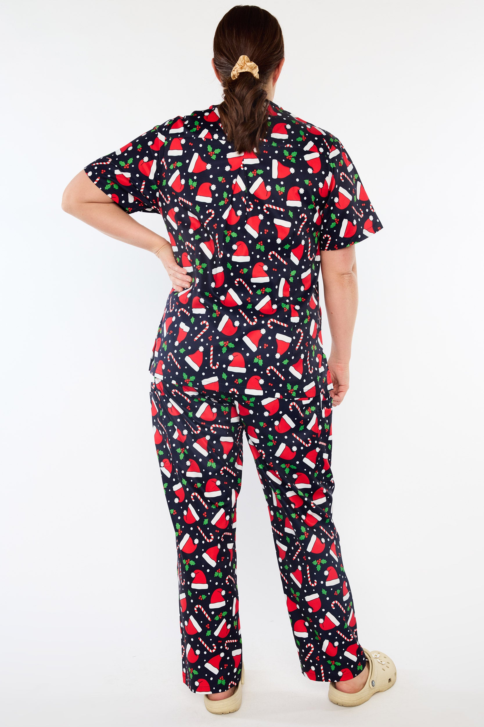 Meredith Santa Hats Christmas Scrub Top (Pre-Order)