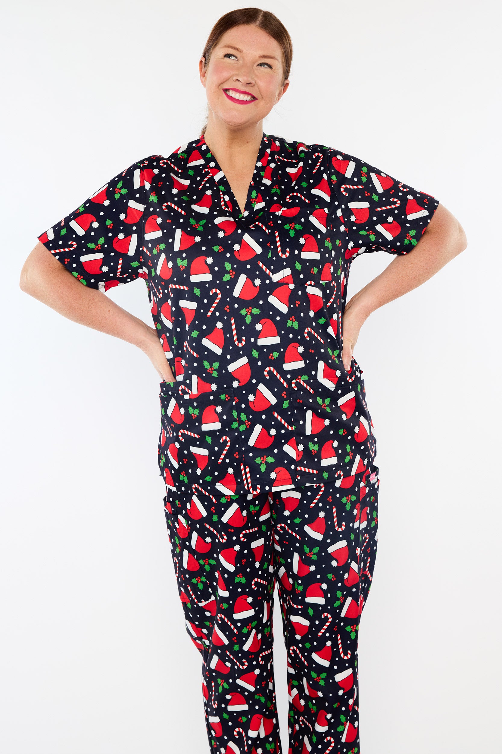Meredith Santa Hats Christmas Scrub Top (Pre-Order)