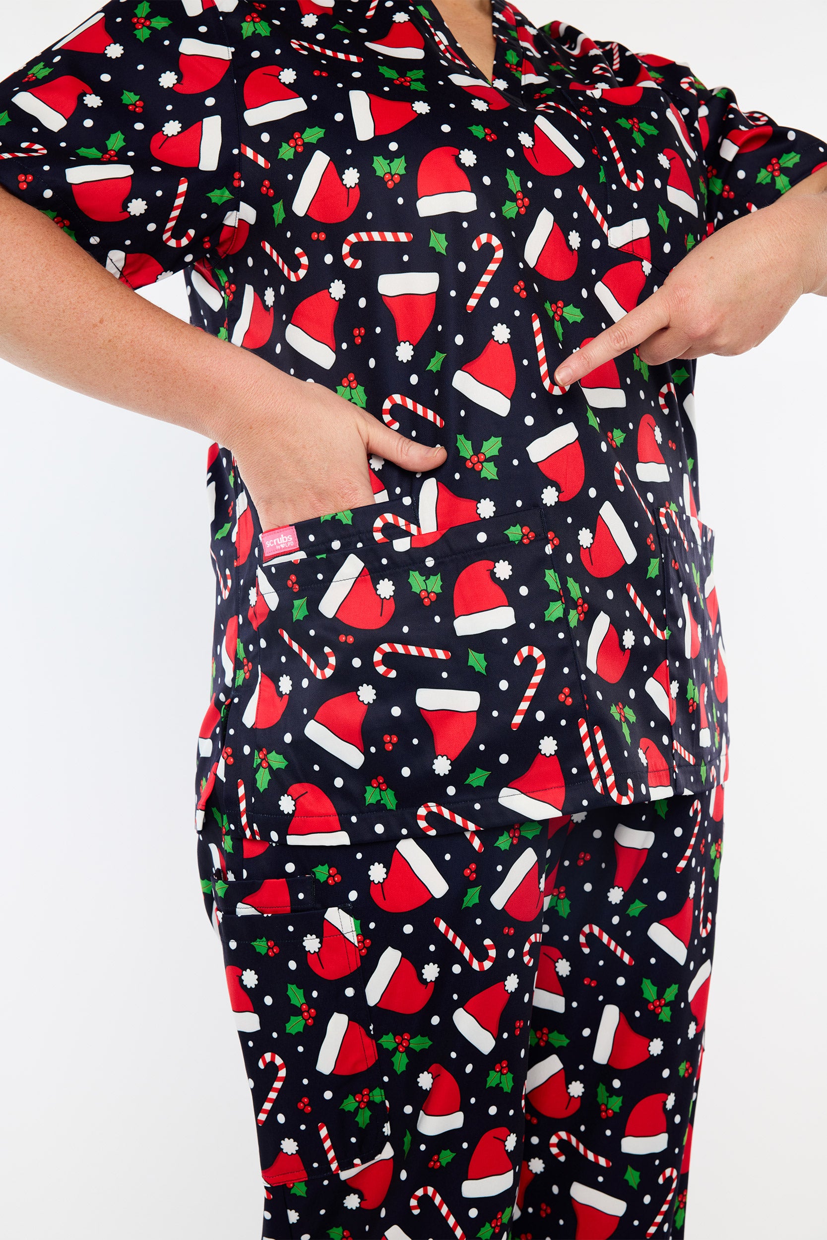 Meredith Santa Hats Christmas Scrub Top (Pre-Order)