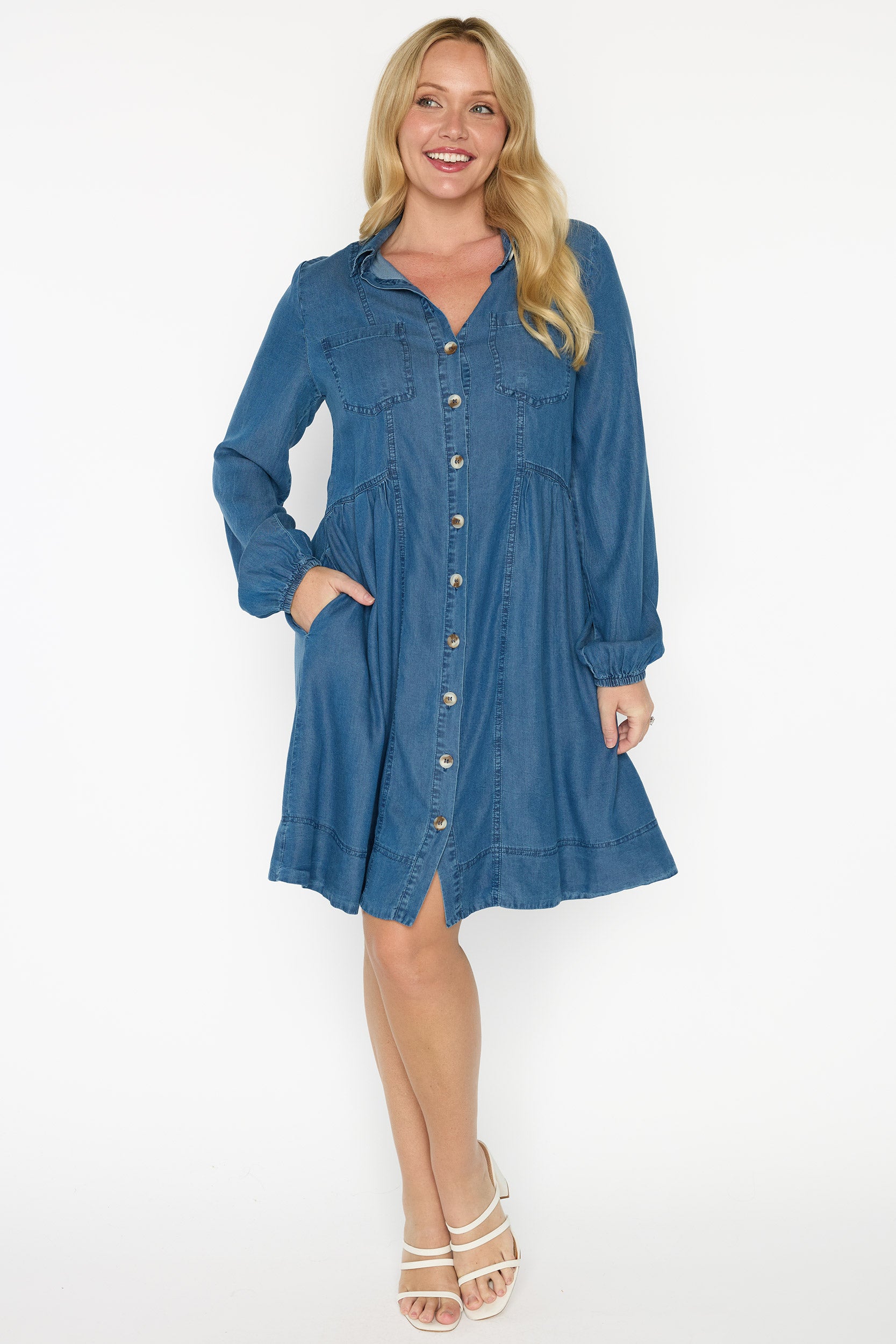 Tanzie Chambray Dress – Chambray knee length dress