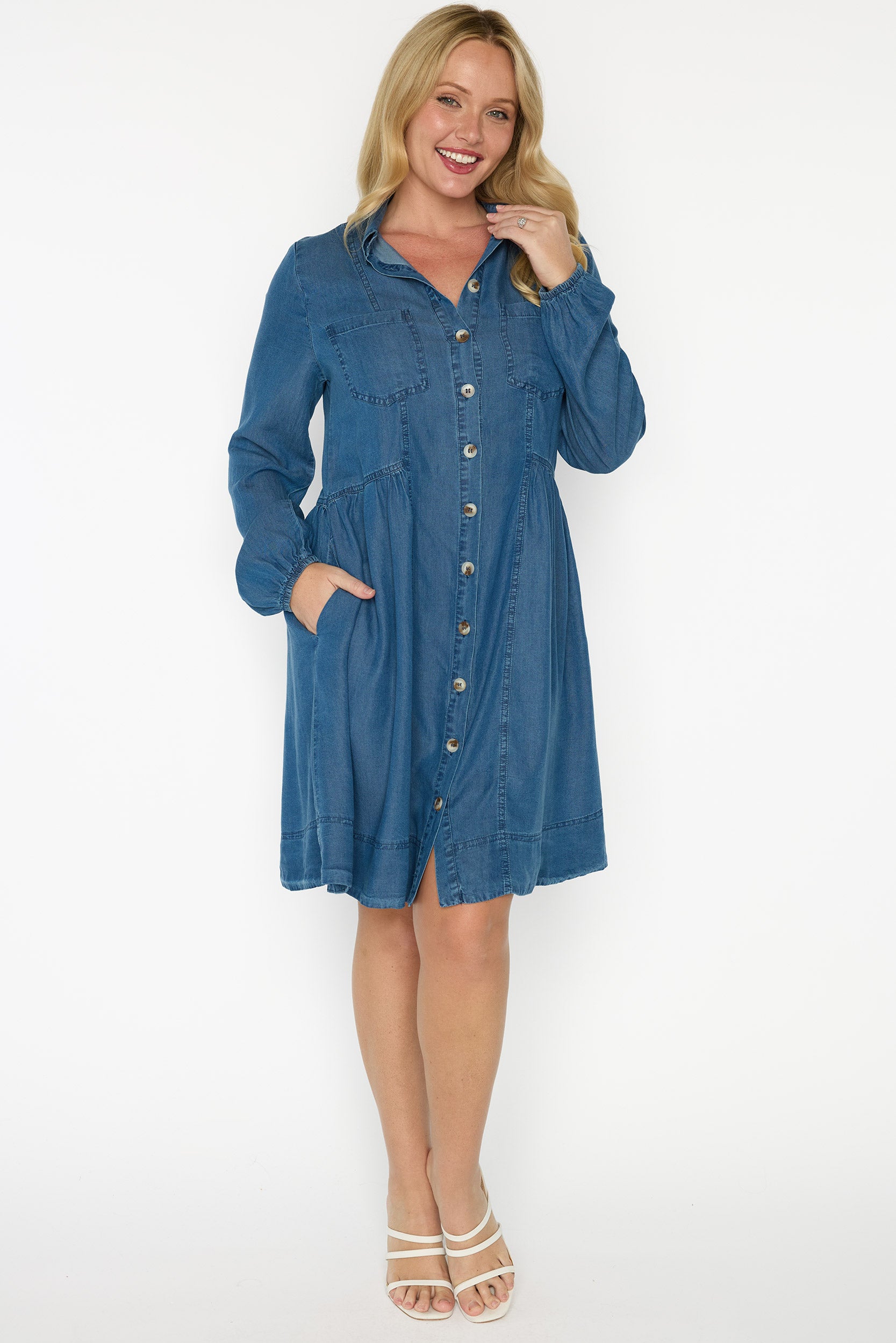 Tanzie Chambray Dress – Chambray knee length dress