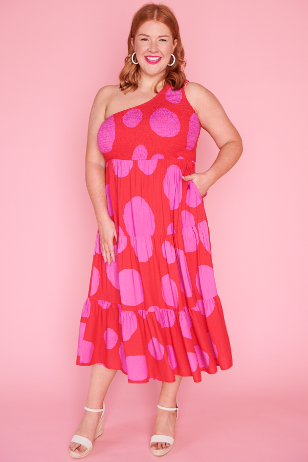 Pink red dress sales