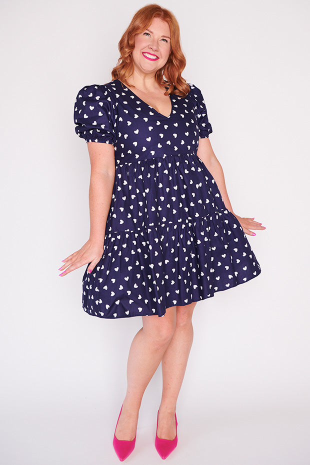 Phoebe Navy & White Hearts Dress – Navy & White Hearts mini dress