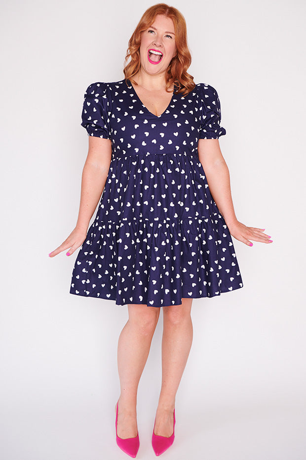 Phoebe Navy & White Hearts Dress – Navy & White Hearts mini dress