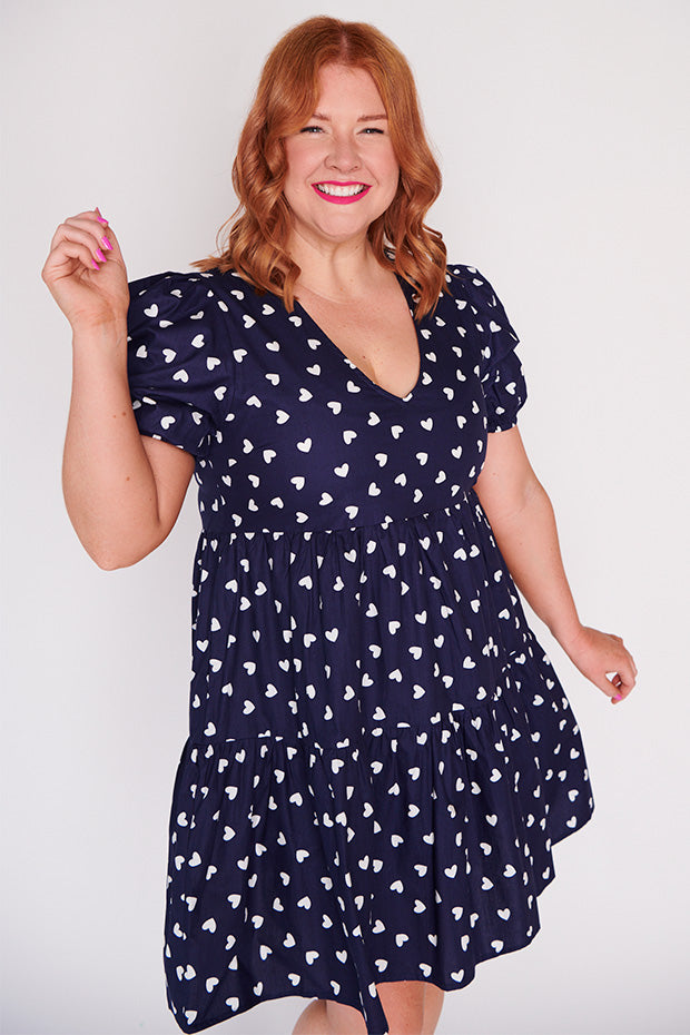 Phoebe Navy & White Hearts Dress – Navy & White Hearts mini dress
