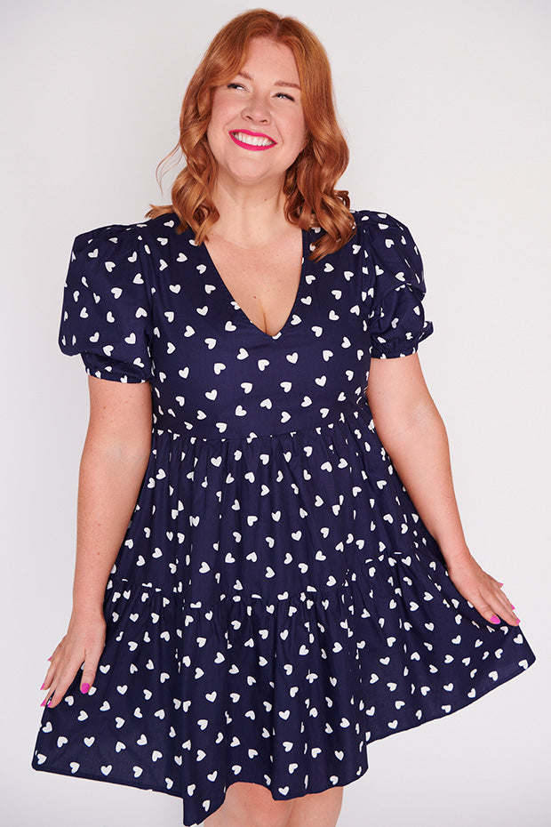 Phoebe Navy & White Hearts Dress – Navy & White Hearts mini dress