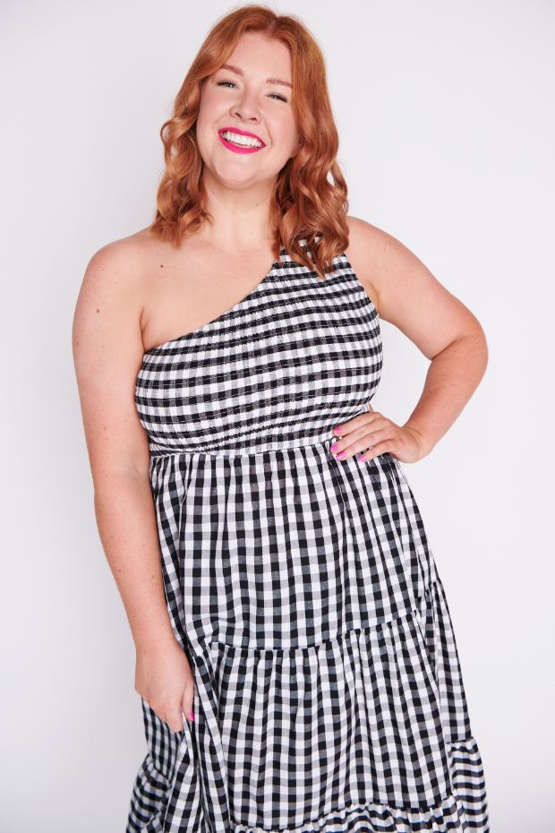 Spencer Black Gingham Dress – Black Gingham midi dress