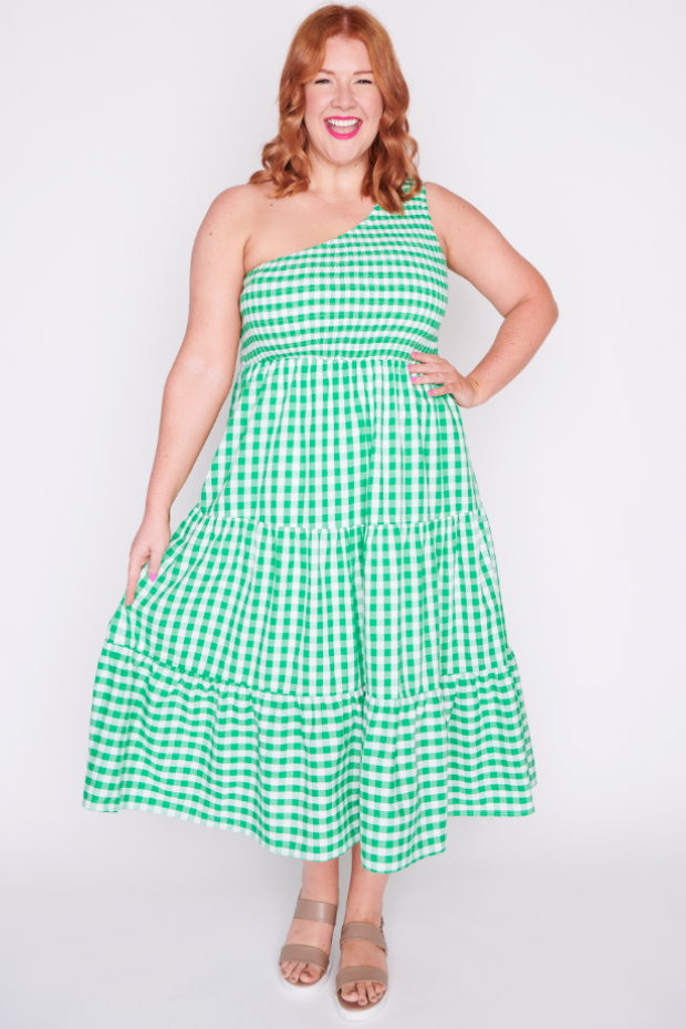 slim fit dress slacks Alexa Linen Maxi Shirt Dress-Rich Emerald Gingham main image 1