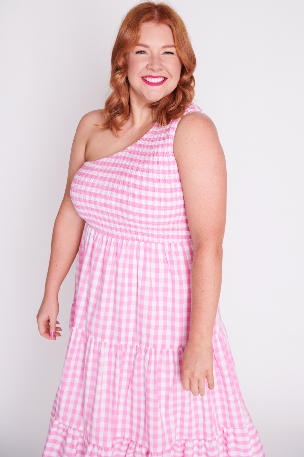 Spencer Pink Gingham Dress – Pink Gingham midi dress