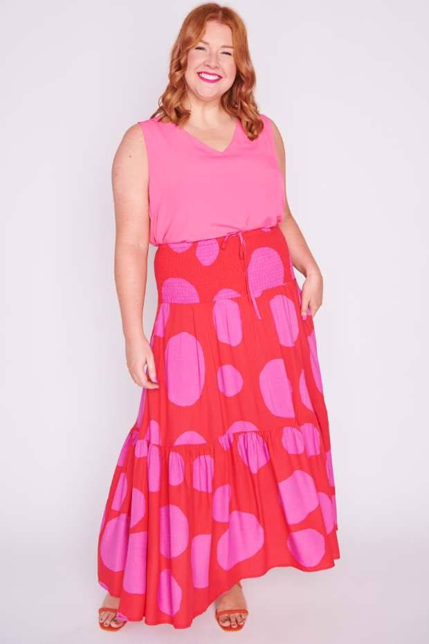Willy Splotched Pink & Red Skirt – Splotched Pink & Red maxi skirt