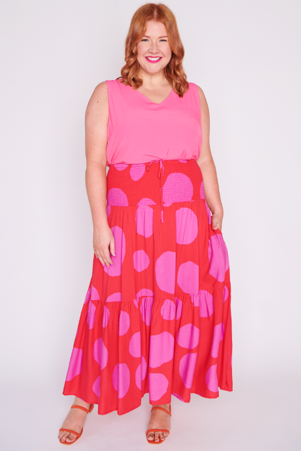 Willy Splotched Pink & Red Skirt – Splotched Pink & Red maxi skirt