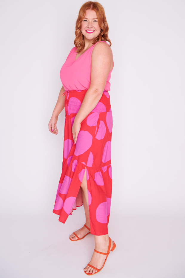 Willy Splotched Pink & Red Skirt – Splotched Pink & Red maxi skirt