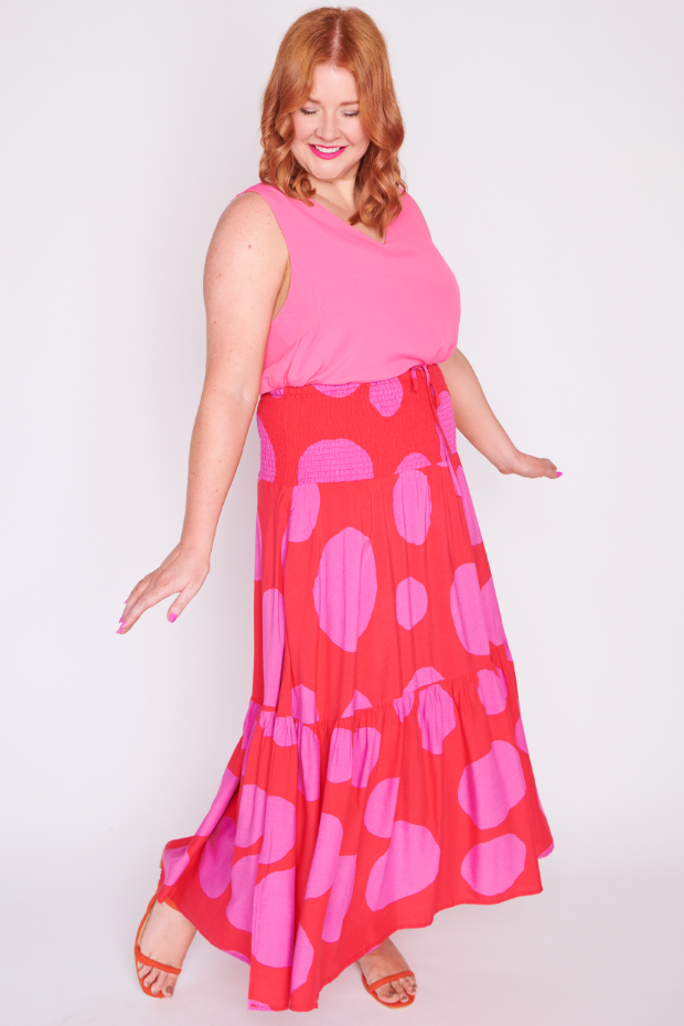 Willy Splotched Pink & Red Skirt – Splotched Pink & Red maxi skirt